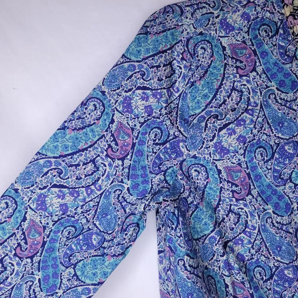 J Crew Liberty Shirt Womens 2 Paisley Blue Art Fabric Popover